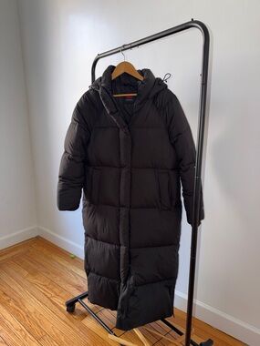 Levi's Long Black Quilted Hooded Puffer Coat